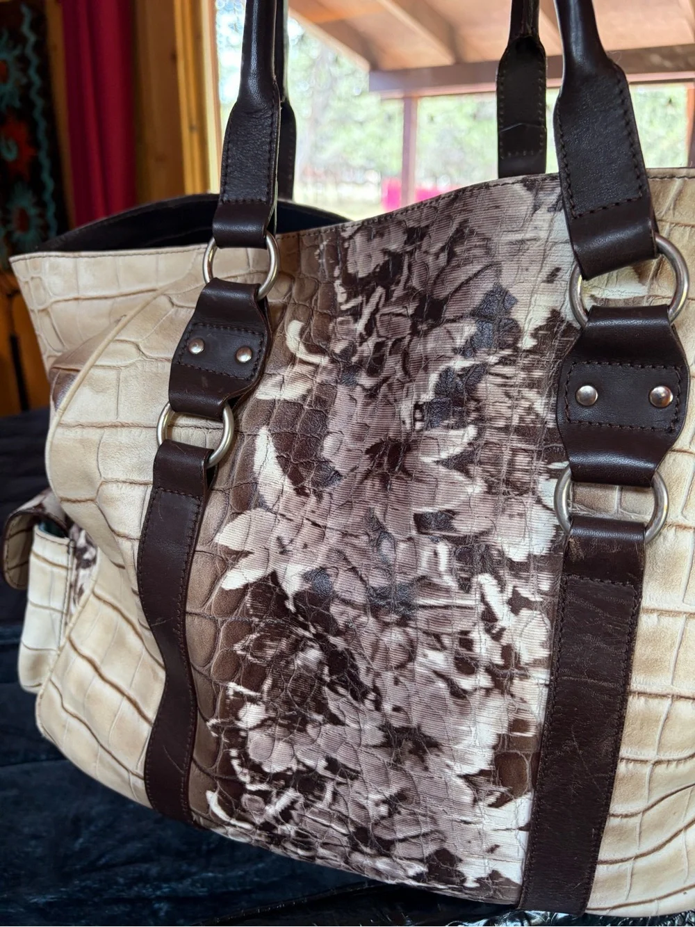 Italian designer, Genuine Leather Shoulder Bag - Brown and tan